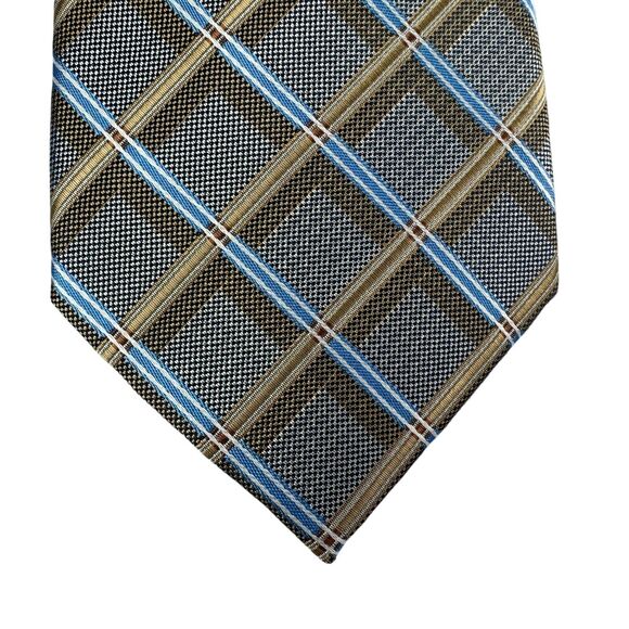 Perry Ellis Mens Lance Grid Classic Neck Tie Taupe Blue 3 1/8" - Picture 1 of 3